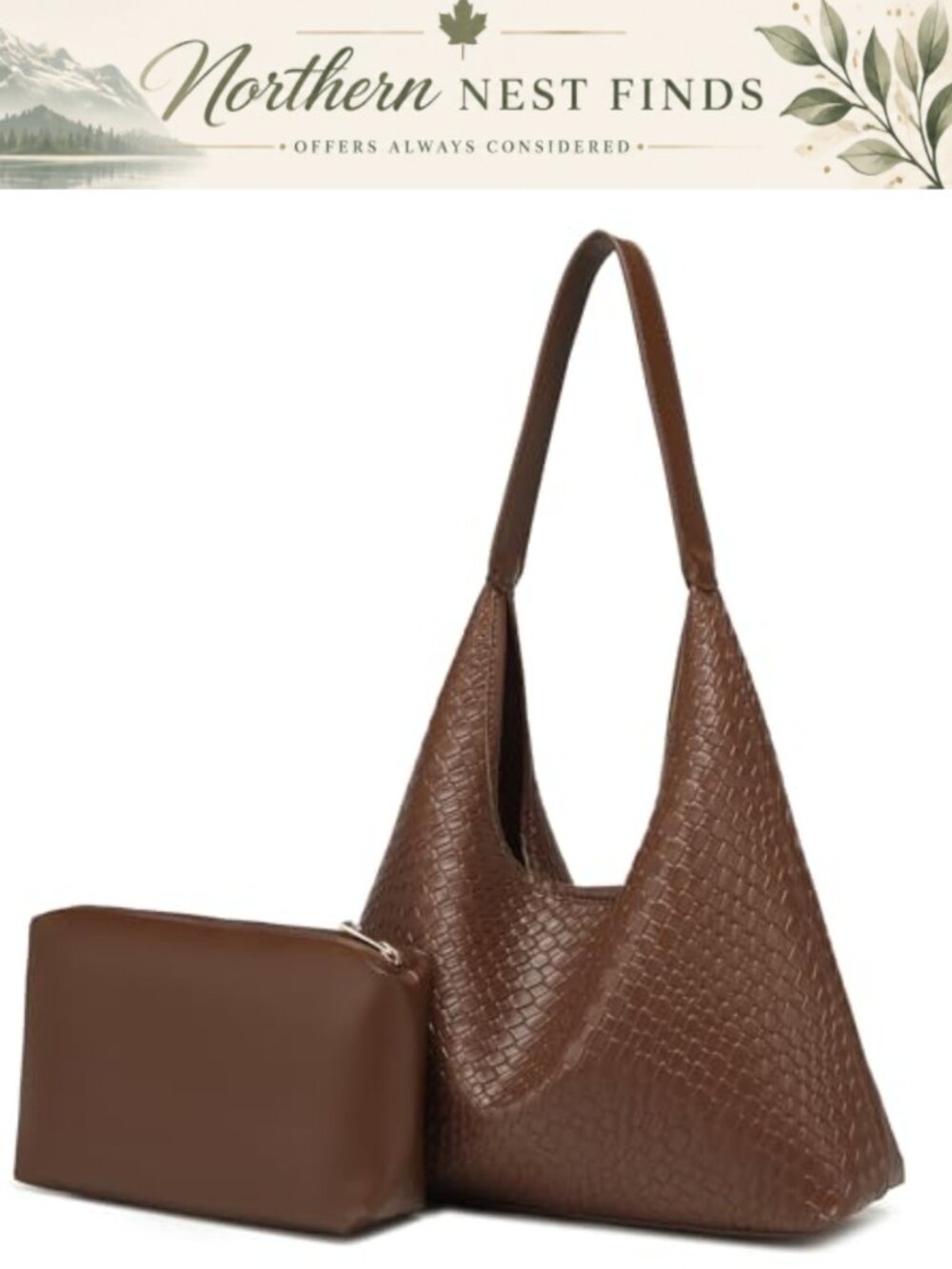 Woven Vegan Leather Hobo Shoulder Bag Top-Handle Tote